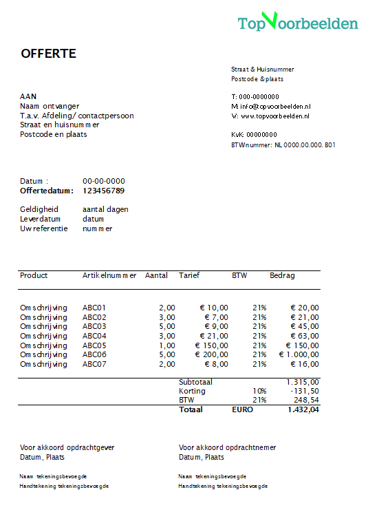 Voorbeeld offerte