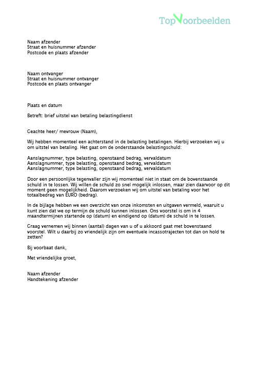 Brief Uitstel Van Betaling