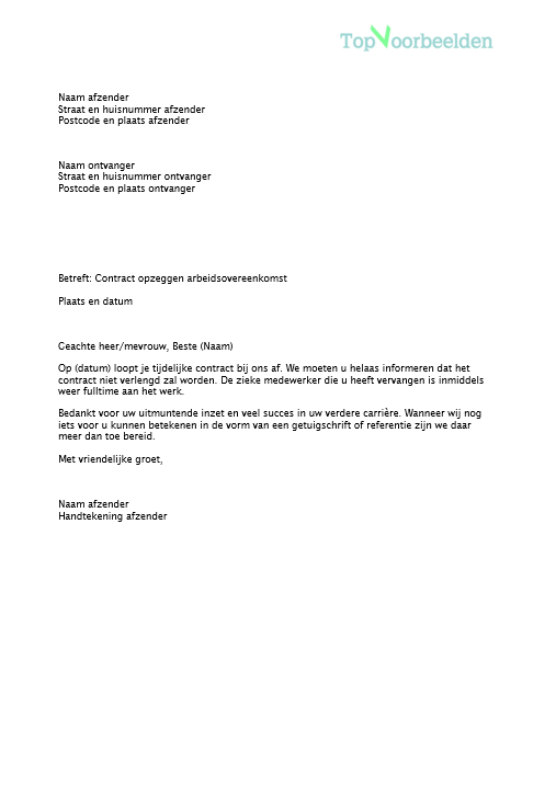 Brief contract opzeggen